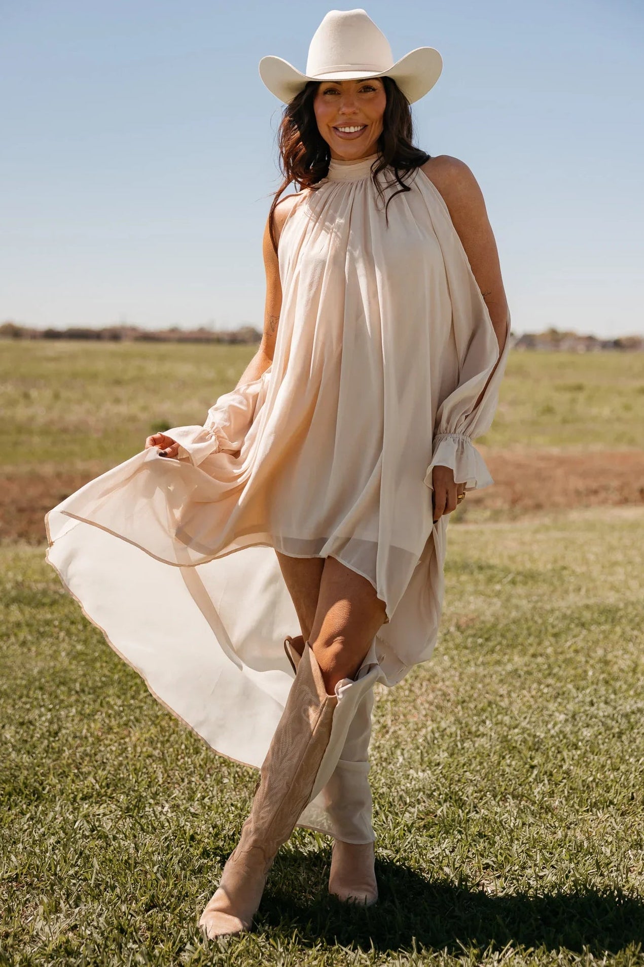 Champagne Halter Midi Dress | The Wild J Champagne Halter Midi Dress | The Wild J