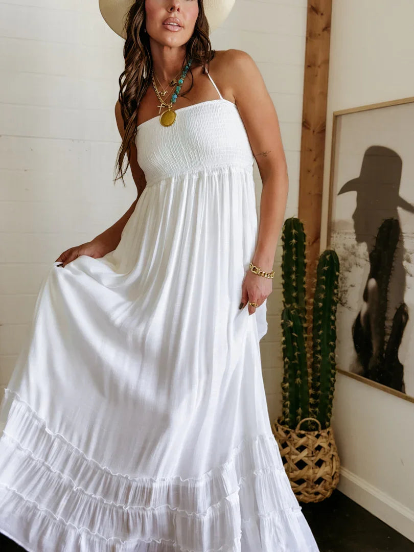 Ivory Smocked Halter Maxi Dress M Ivory Smocked Halter Maxi Dress M