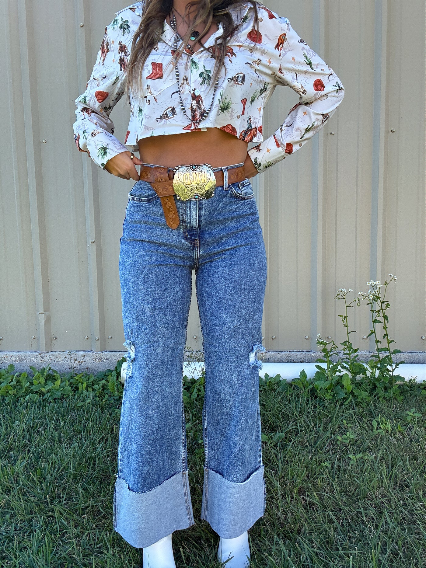 The Cuffed Cowgirl Wide Leg Jeans