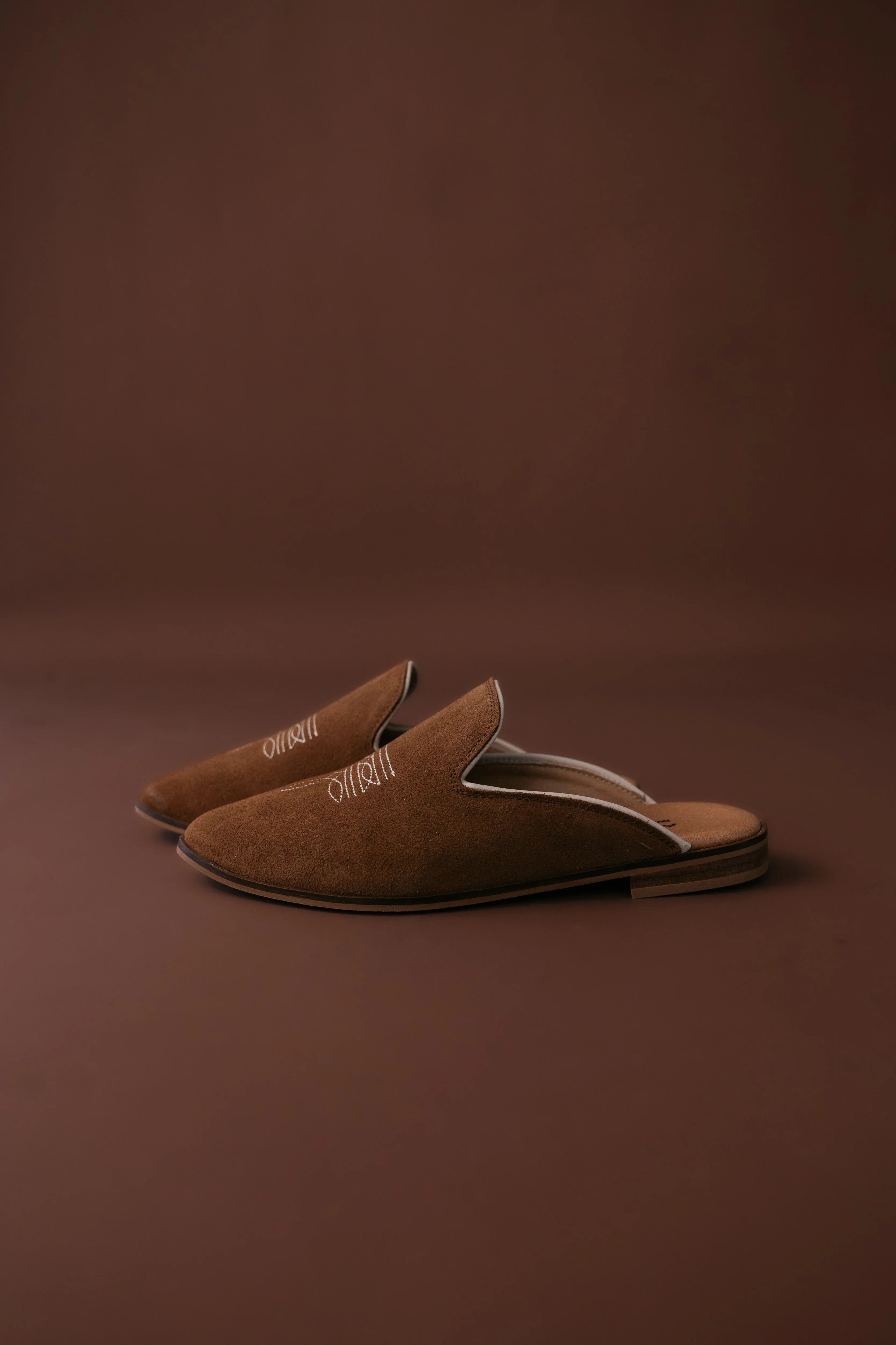 Pair of brown slippers on a brown background