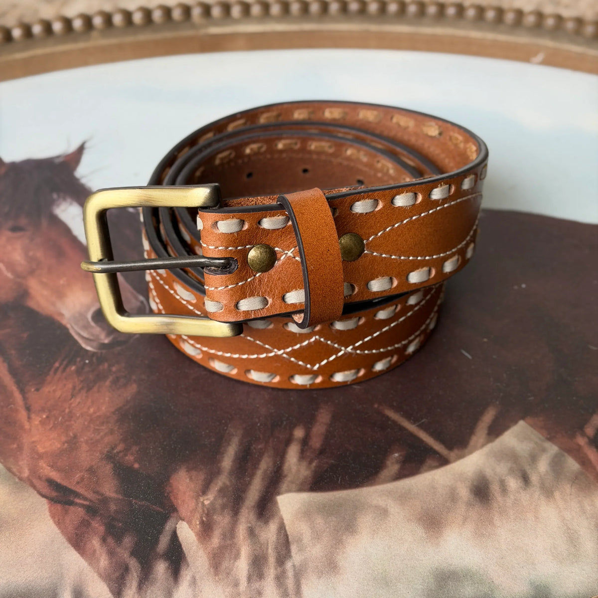 Classic Buck Stitch Belt – Brown Leather Western Belt | The 