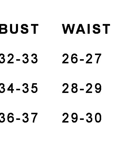 Western boutique women's size chart with bust, waist, and hips measurements for S, M, L.