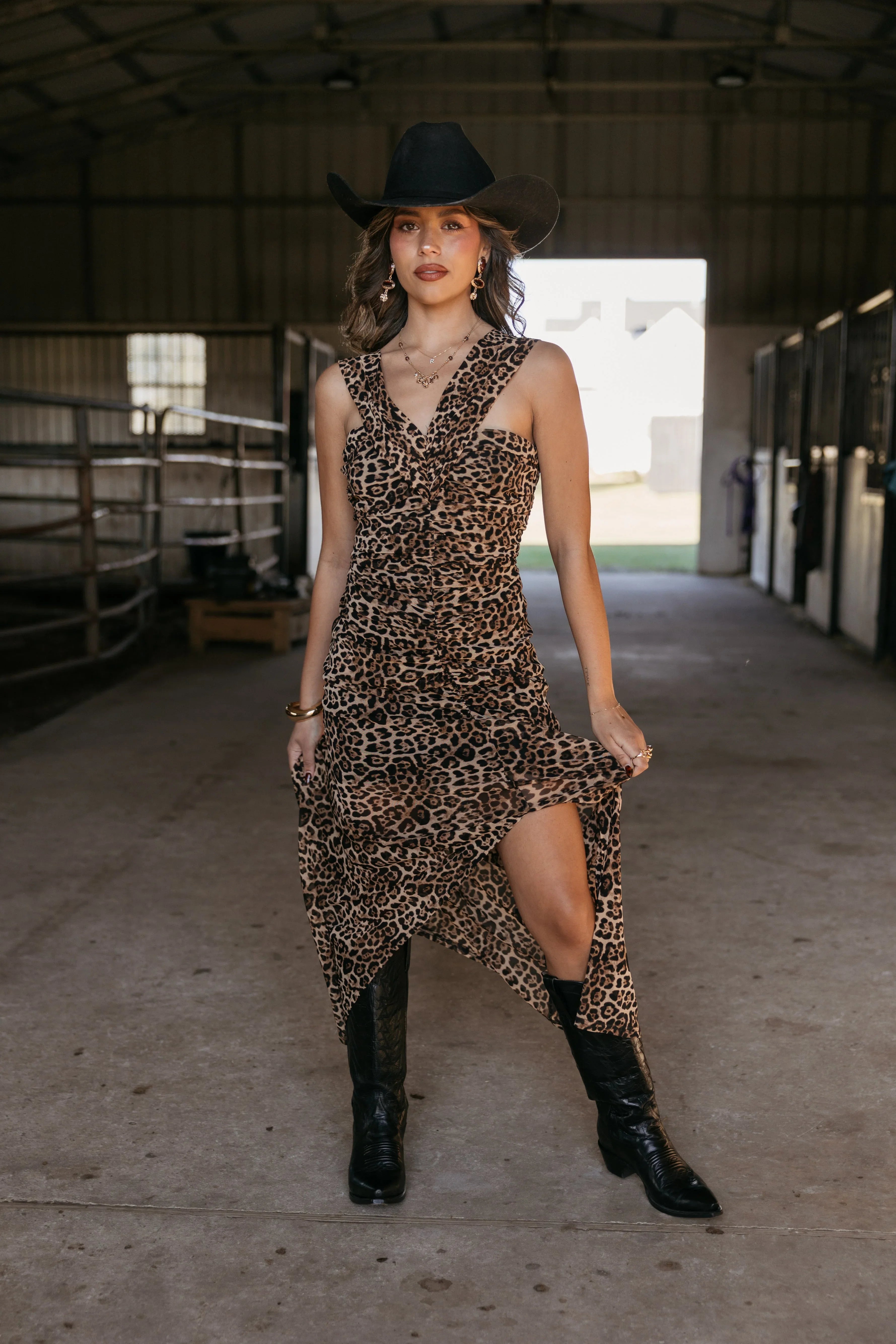 Ruched Leopard Mesh Dress | The Wild J Ruched Leopard Mesh Dress | The Wild J