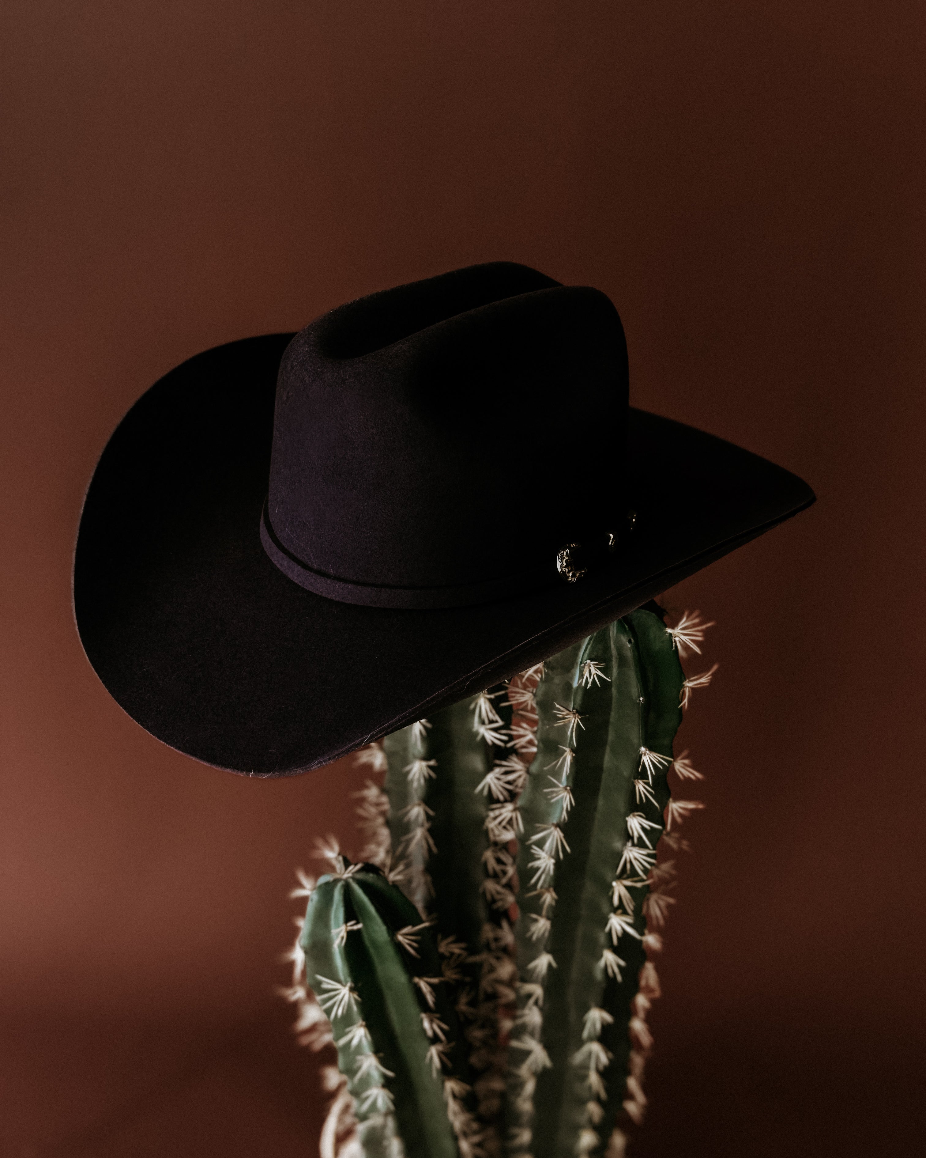 Front view of Black 4X Wool Stetson Brenham Cowboy Hat on white background