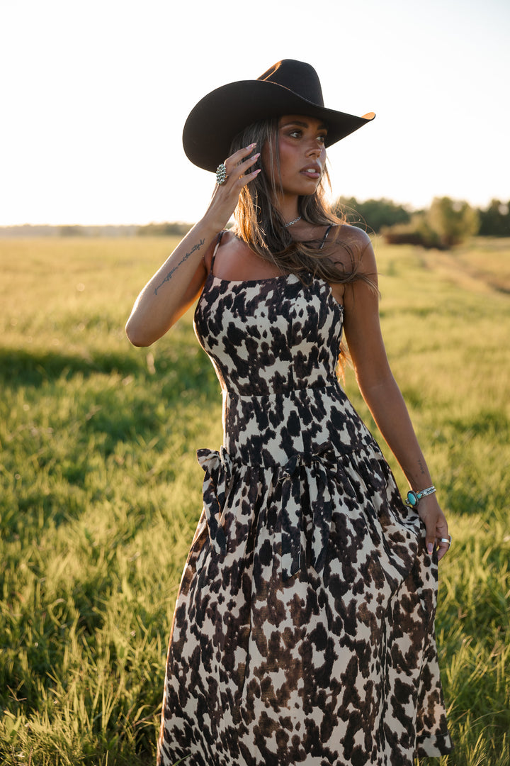 Cow Print Drop Waist Midi Dress PRE ORDER 8/31