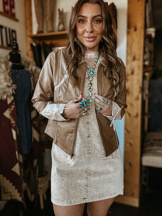 The Corduroy Boot Stitch Dress (Tan)