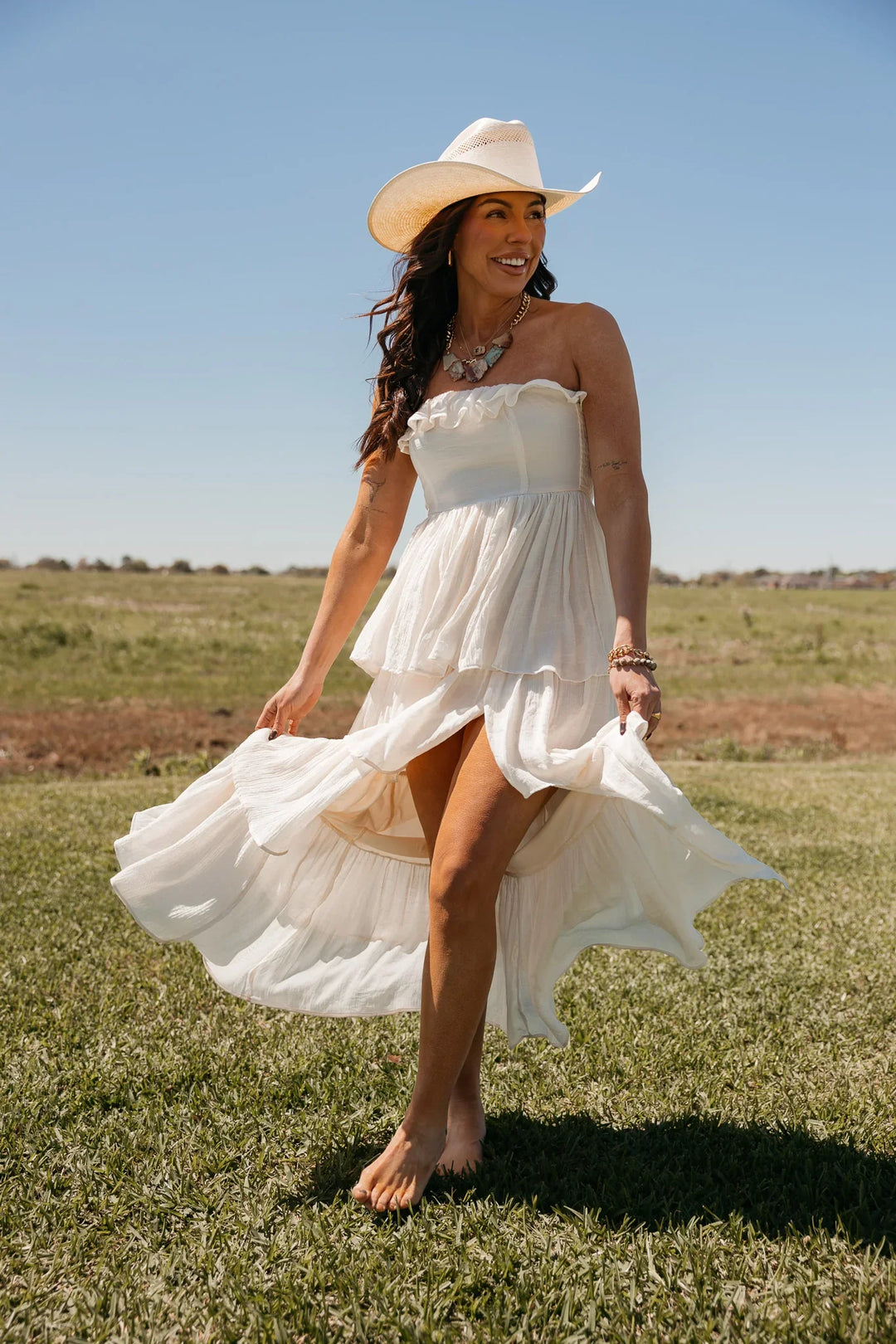 Ivory Strapless Tiered Maxi Dress L Ivory Strapless Tiered Maxi Dress L