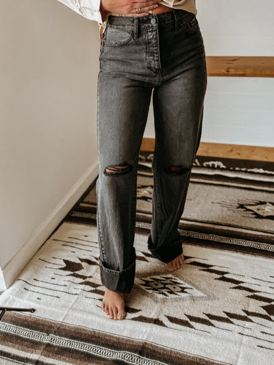 Jeans Flare de cintura alta (BLK)