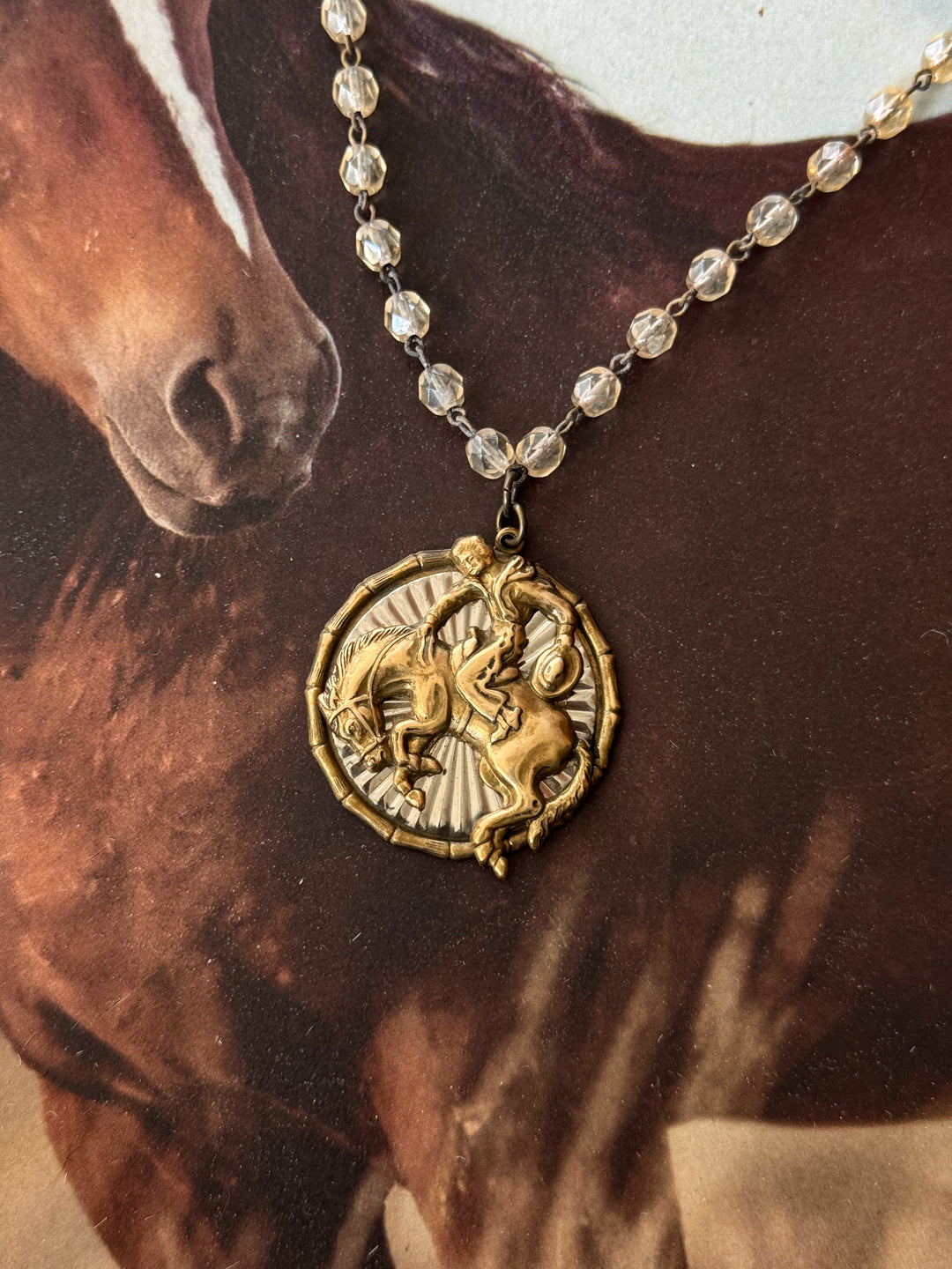 Bronc Rider Polished Brass Western Rodeo Necklace