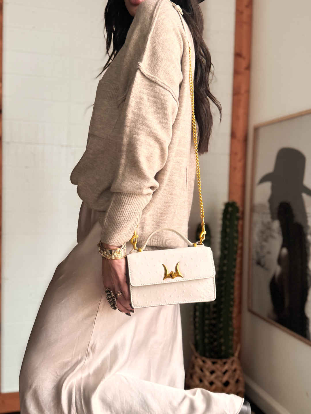 White Valencia Ostrich Leather Bag