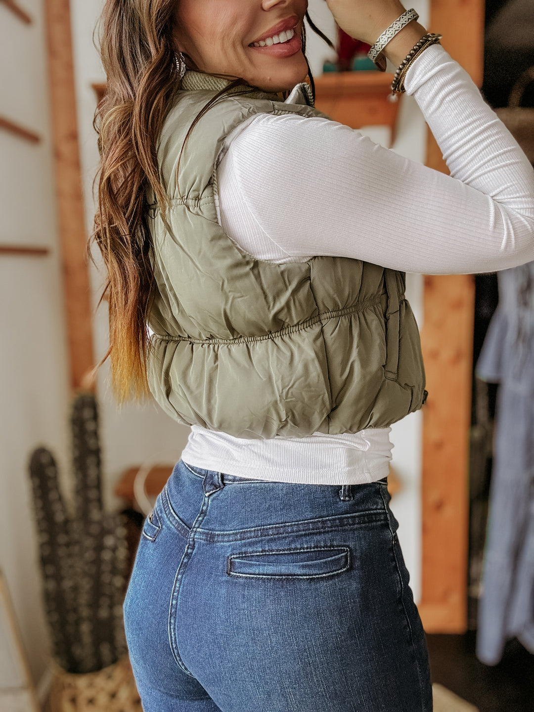 Olive Reversible Puffer Vest