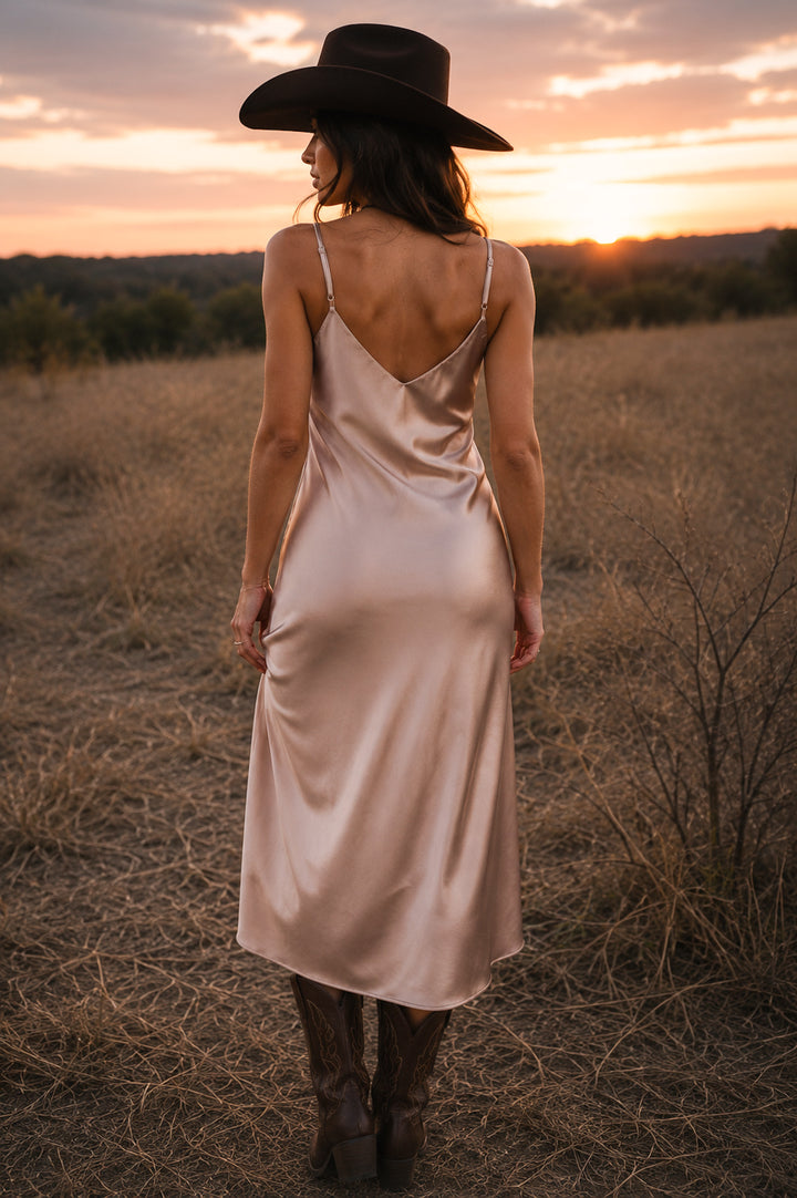 Satin V-Neck Midi Slip Dress PRE ORDER 9/20