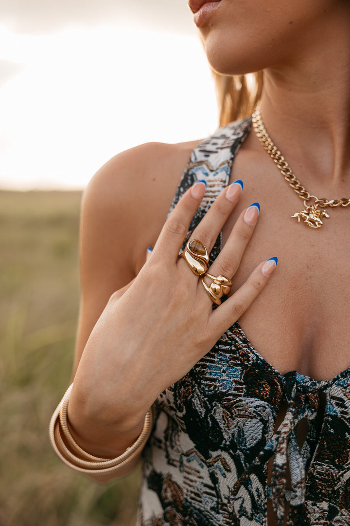 Cami Tiger Eye Stacked Ring - Gold