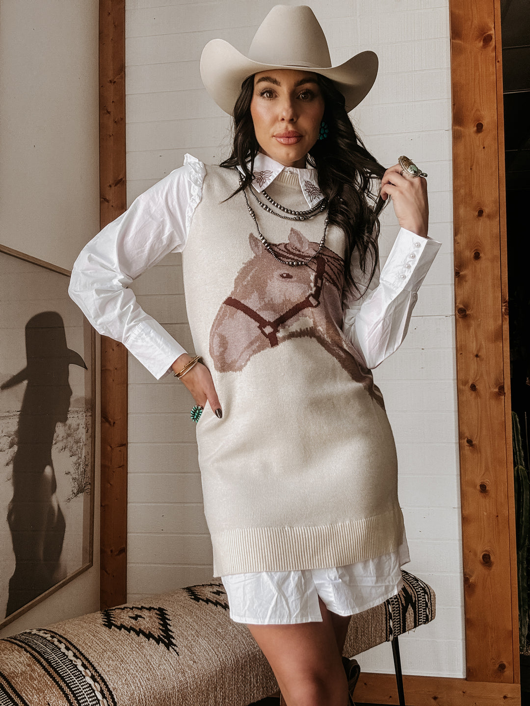 Horse Knit Sweater Dress | One-Piece Outfit | Cream