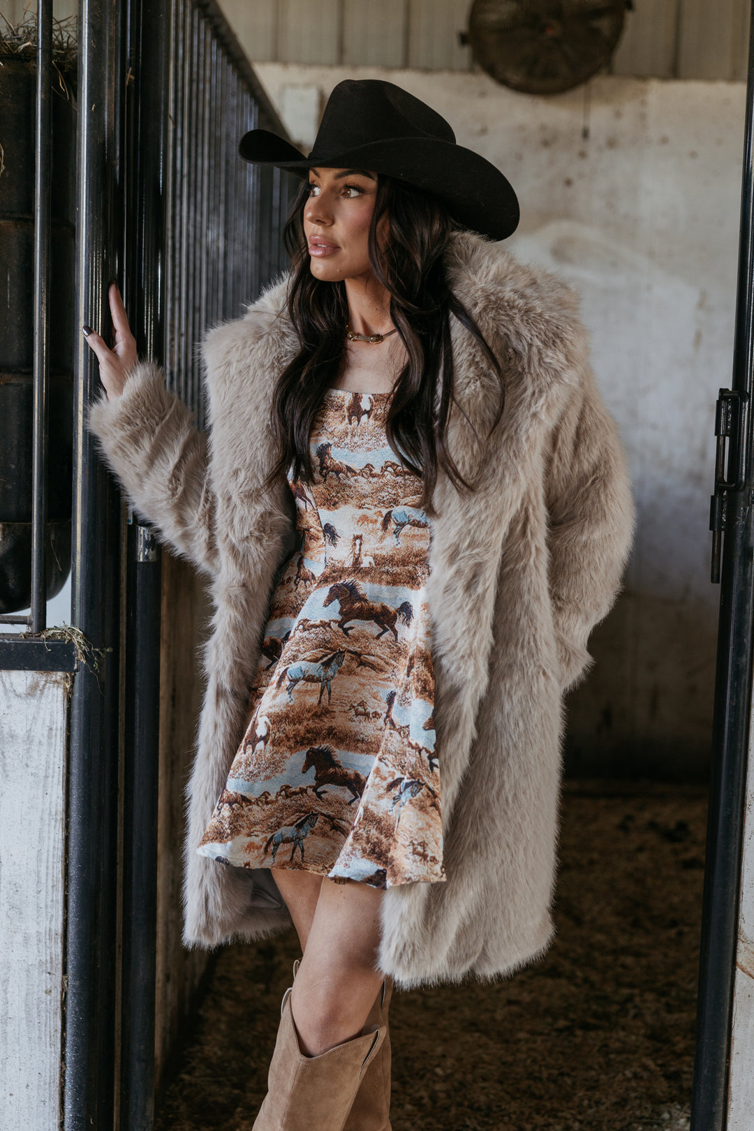 Running Horse Woven Ruffle Dress