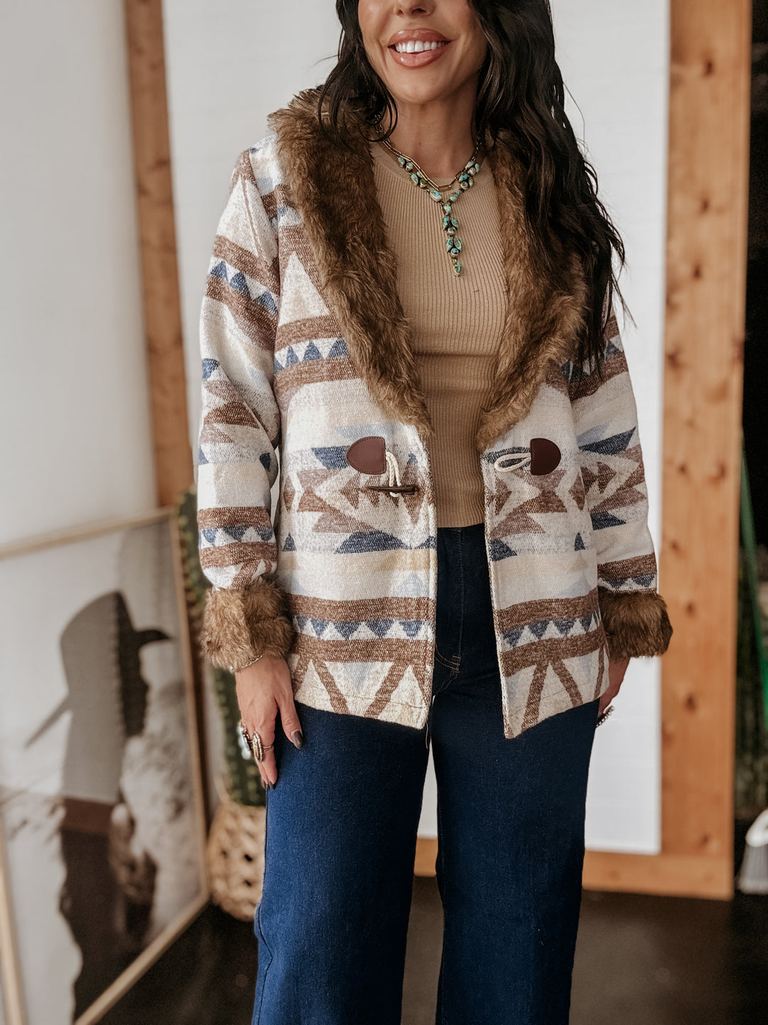 Belle of the West Aztec Fur Trim Coat