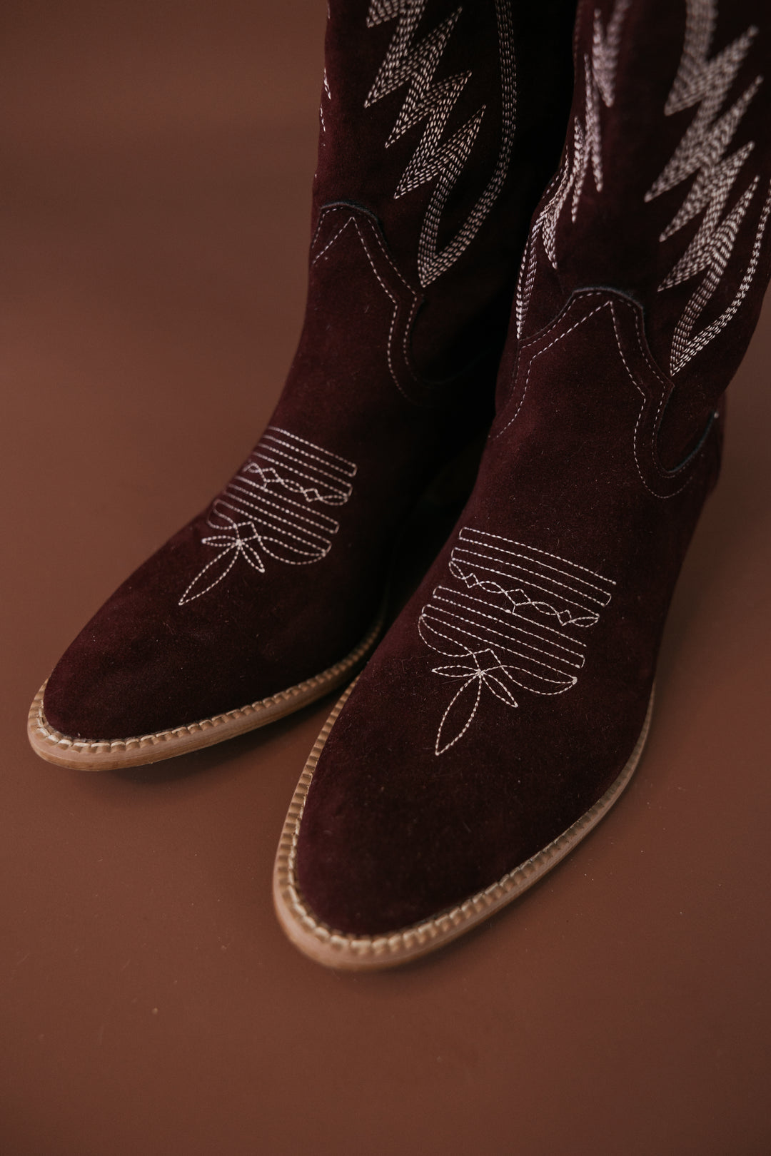 Maroon Suede Embroidered Cowgirl Boots