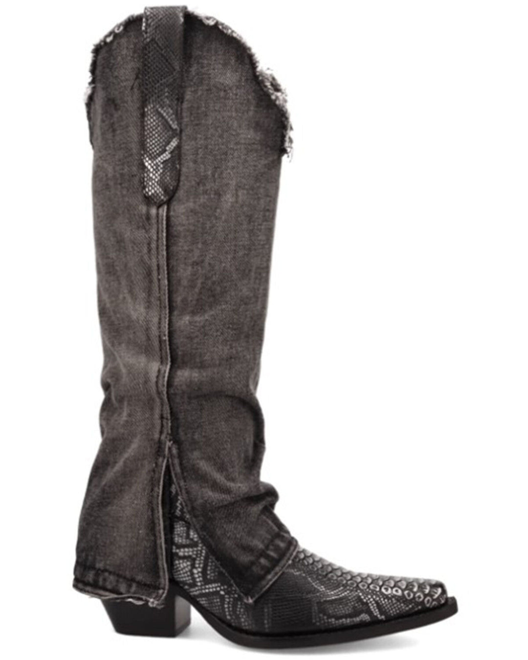 Dingo Shabby Black Denim & Lizard Embossed Western Boots
