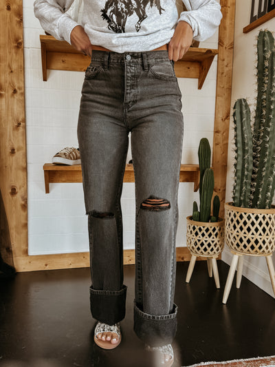 Jeans Flare de cintura alta (BLK)