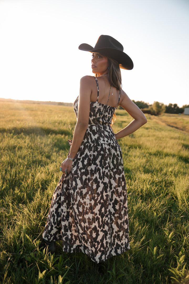 Cow Print Drop Waist Midi Dress PRE ORDER 8/31