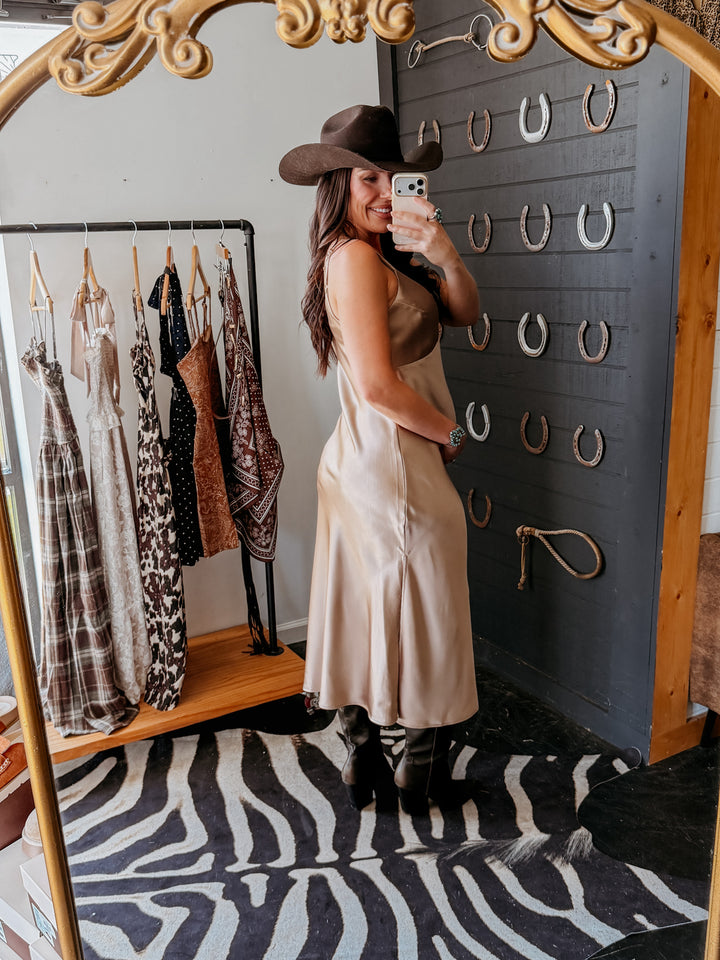 Satin V-Neck Midi Slip Dress PRE ORDER 8/15