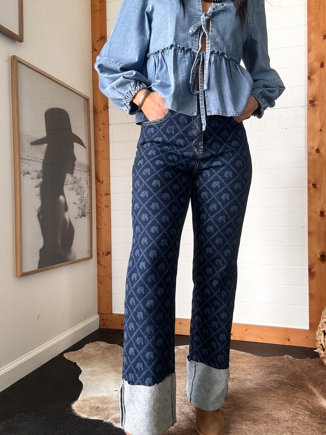 Denim Horse Cuffed High Rise Jeans