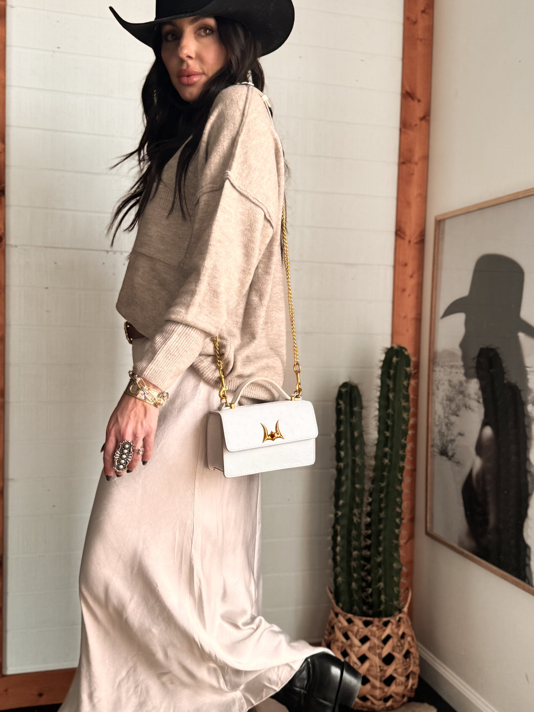 White Valencia Ostrich Leather Bag