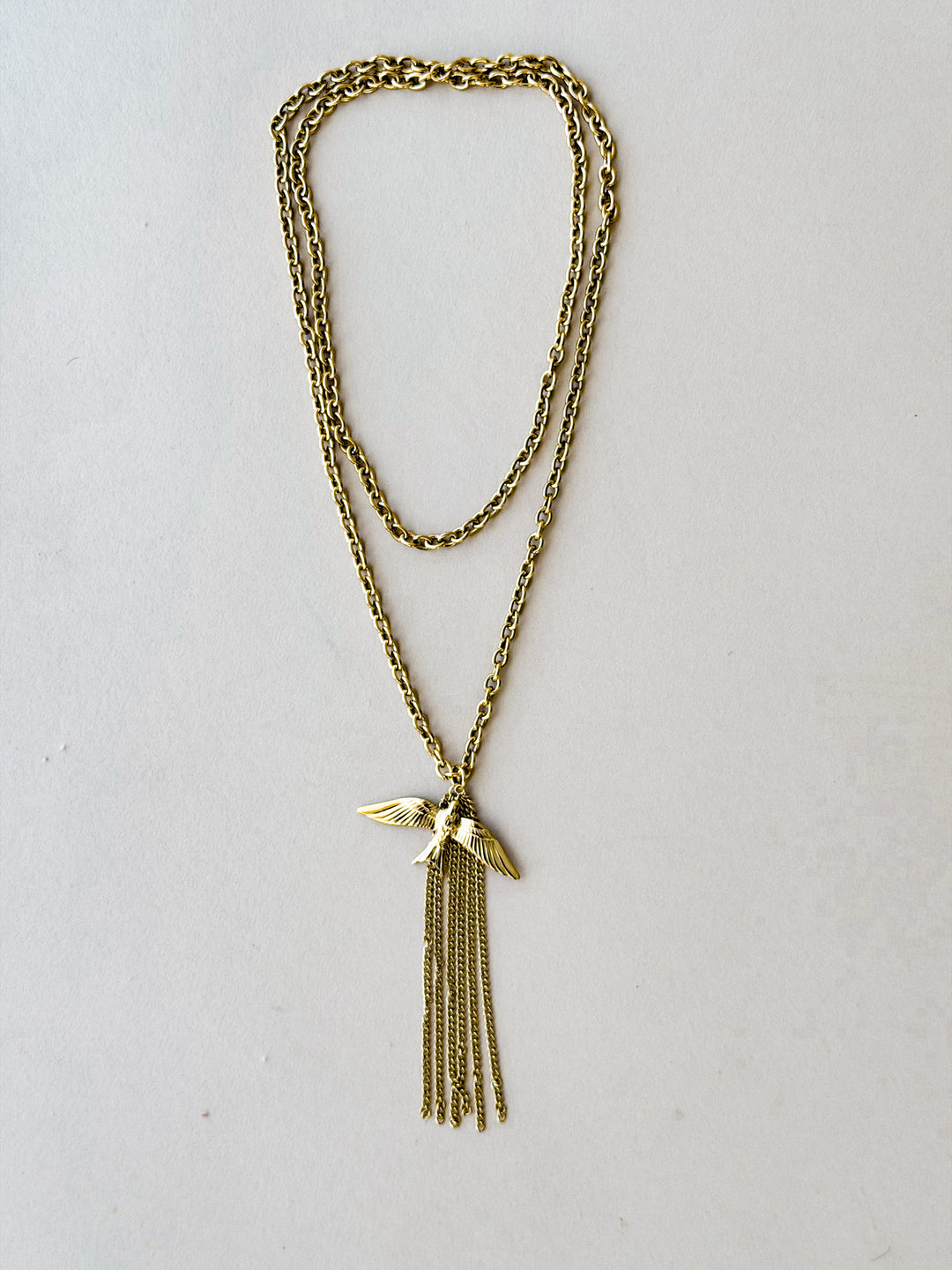 Bird Fringe Chain Necklace - 18k Gold Plated Stainless Steel