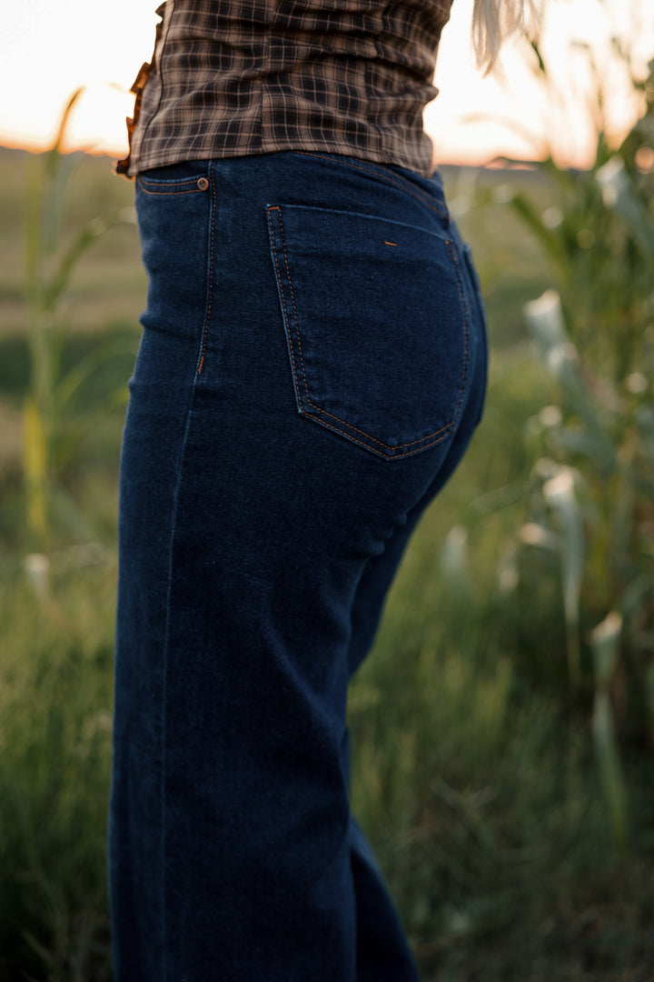 Dark Wash High Rise Wide Leg Jeans