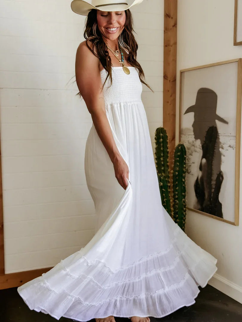 Ivory Smocked Halter Maxi Dress