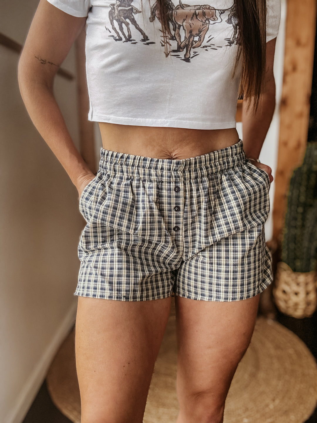 Navy Plaid Boxer Shorts