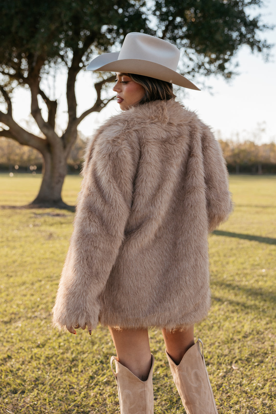 Shaggy Fur Statement Coat - Beige