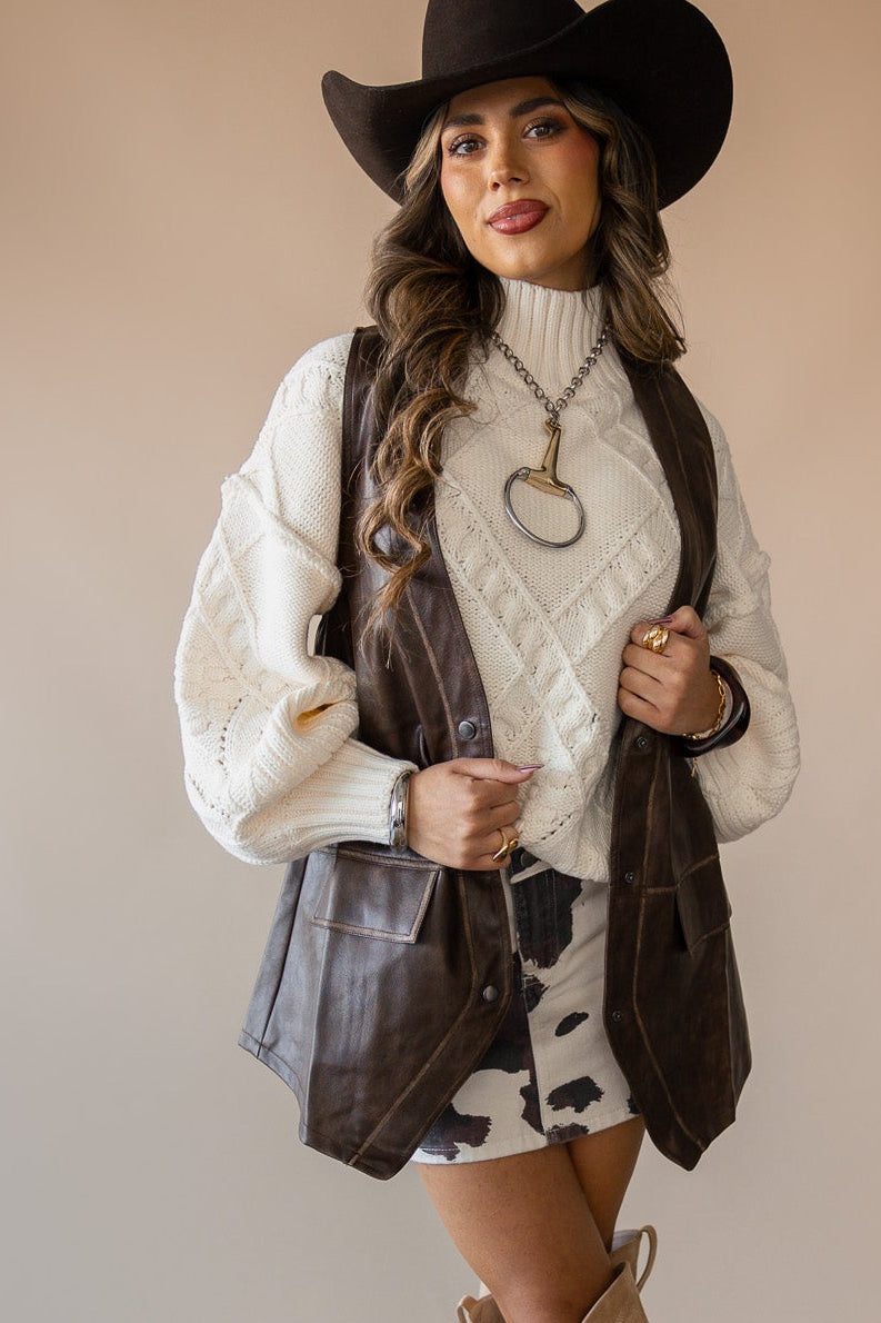 Faux Leather Snap-Front Vest