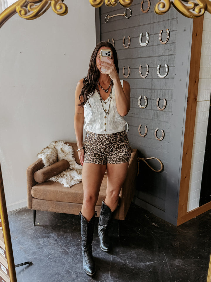 Leopard Print Denim Shorts