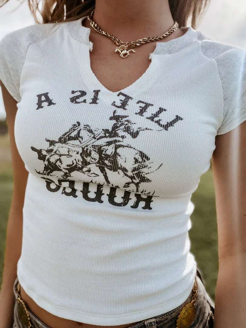 Life Is A Rodeo Ribbed Graphic Tee