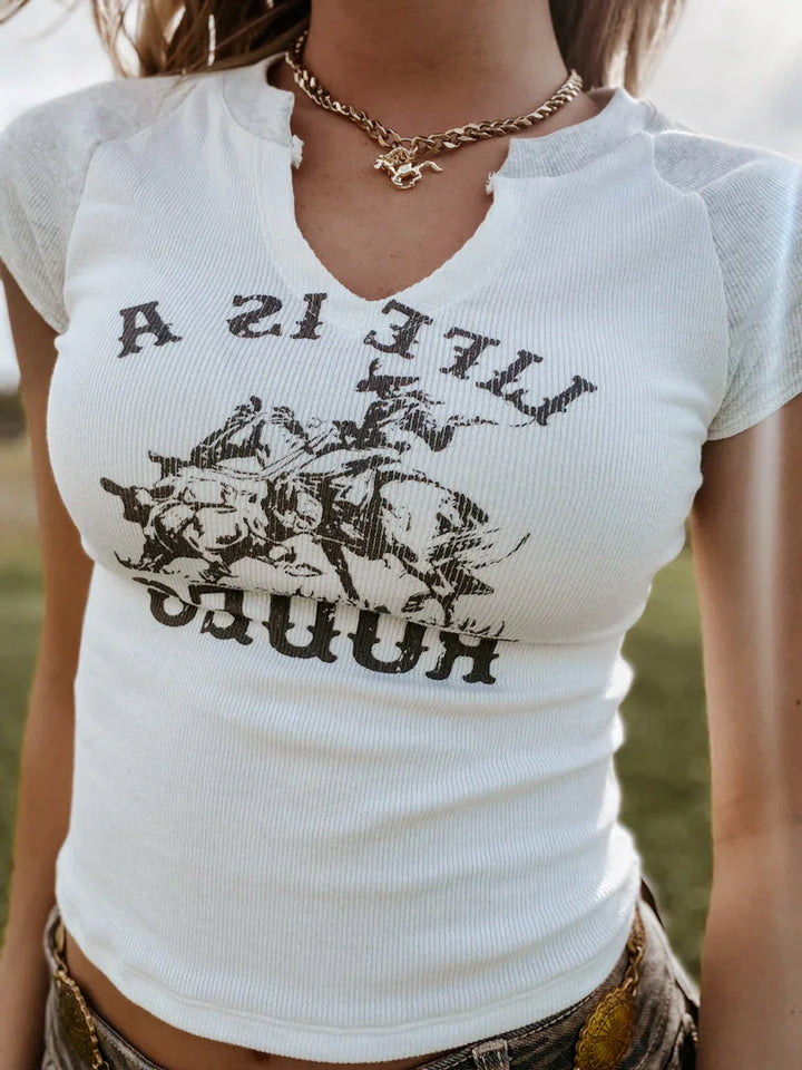 Life Is A Rodeo Ribbed Graphic Tee