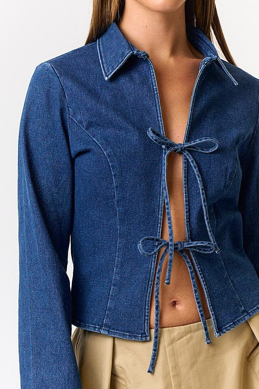 The Collared Denim Tie Front Top