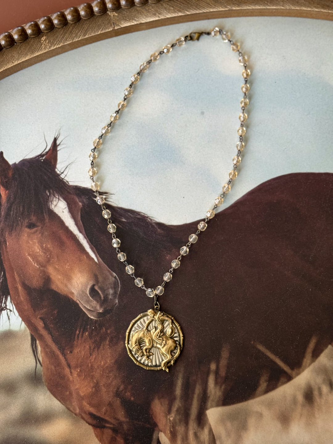 Bronc Rider Polished Brass Western Rodeo Necklace