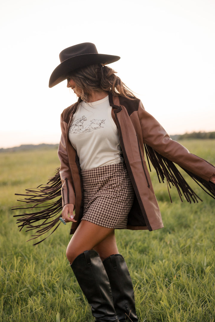 Double Down Longline Blazer - Brown Leather