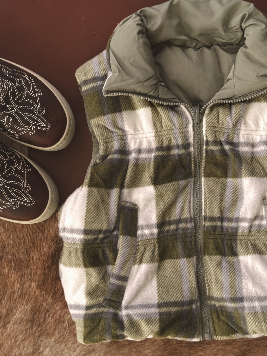 Olive Reversible Puffer Vest