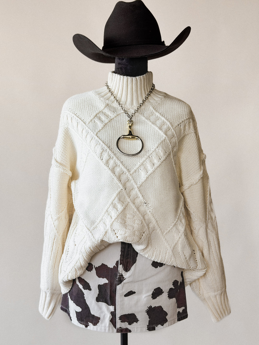 Cable Knit Oversized Funnel-Neck Sweater