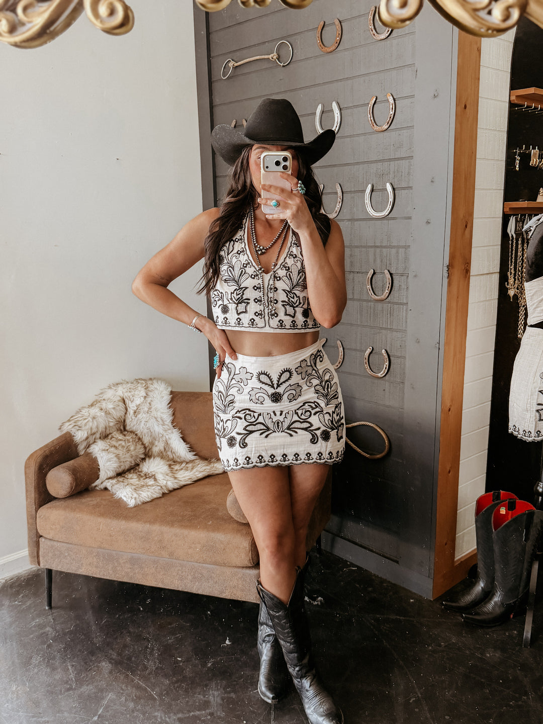 Embroidered Western Skirt Set