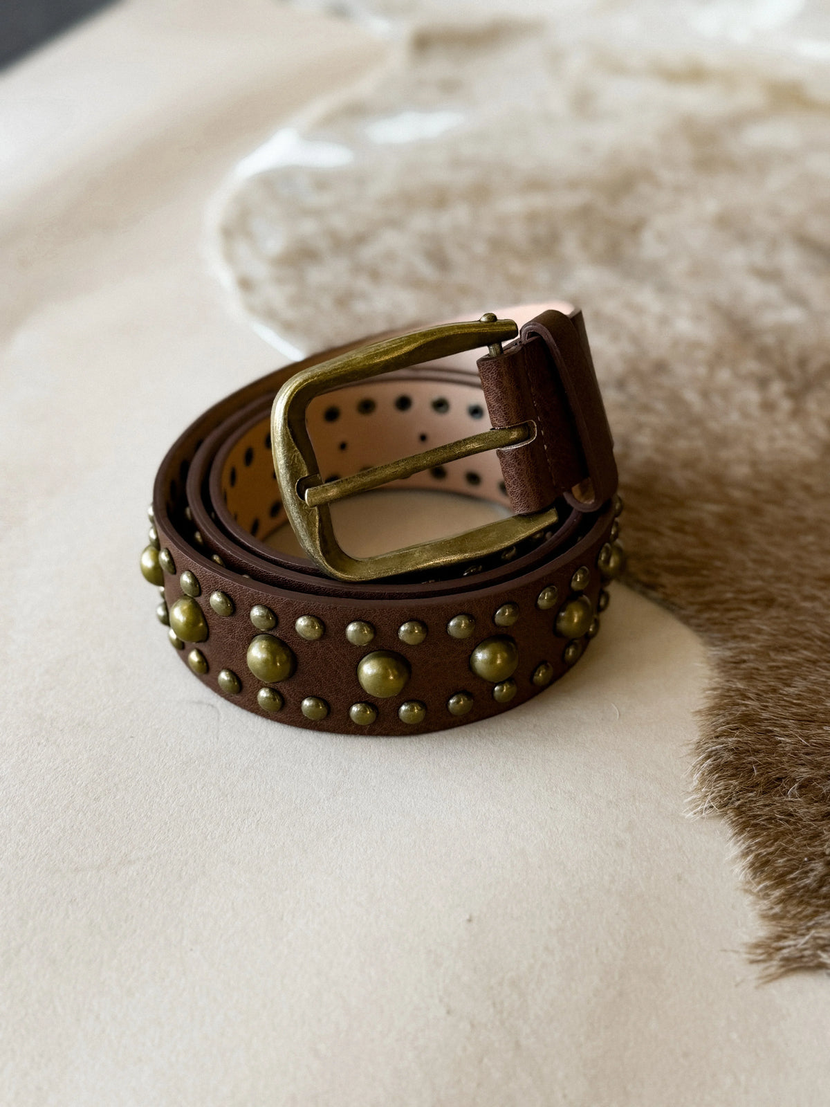 Coach Brown Leather Brass Studded Belt All Over Studded Leather Belt - Brown | Boston Proper main image 2