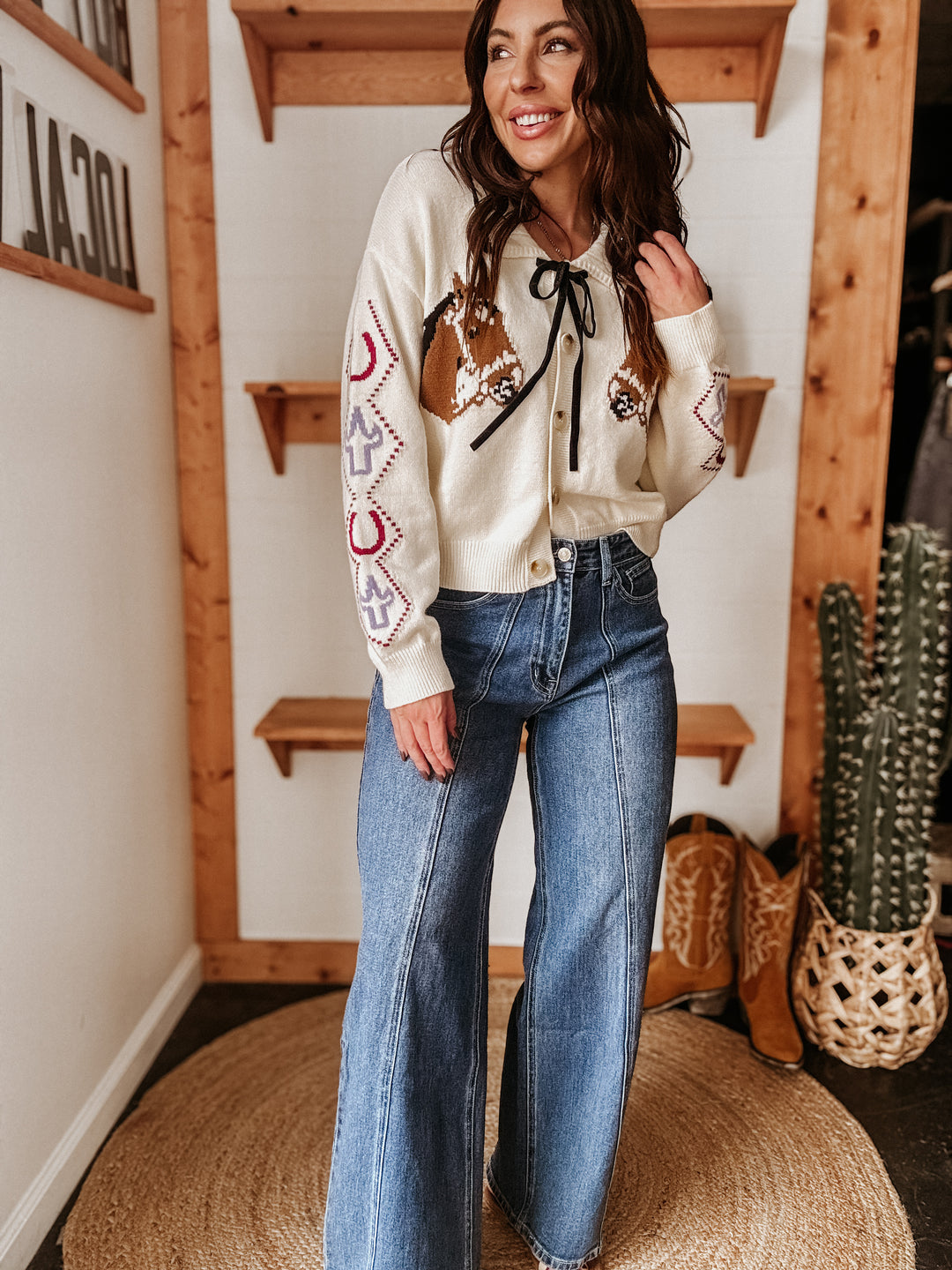 Calça jeans larga e esculpida de cintura alta