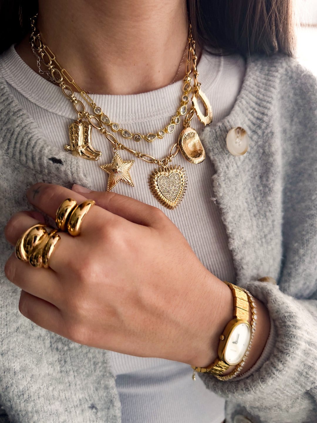 Chunky Cowgirl Charm Necklace - Gold