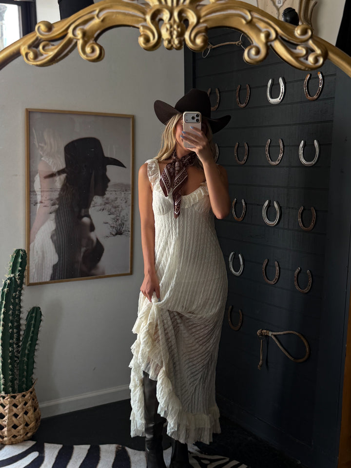 Ivory Lace Ruffle Maxi Dress