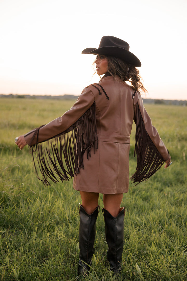 Double Down Longline Blazer - Brown Leather