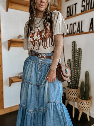 The Tiered Denim Maxi Skirt