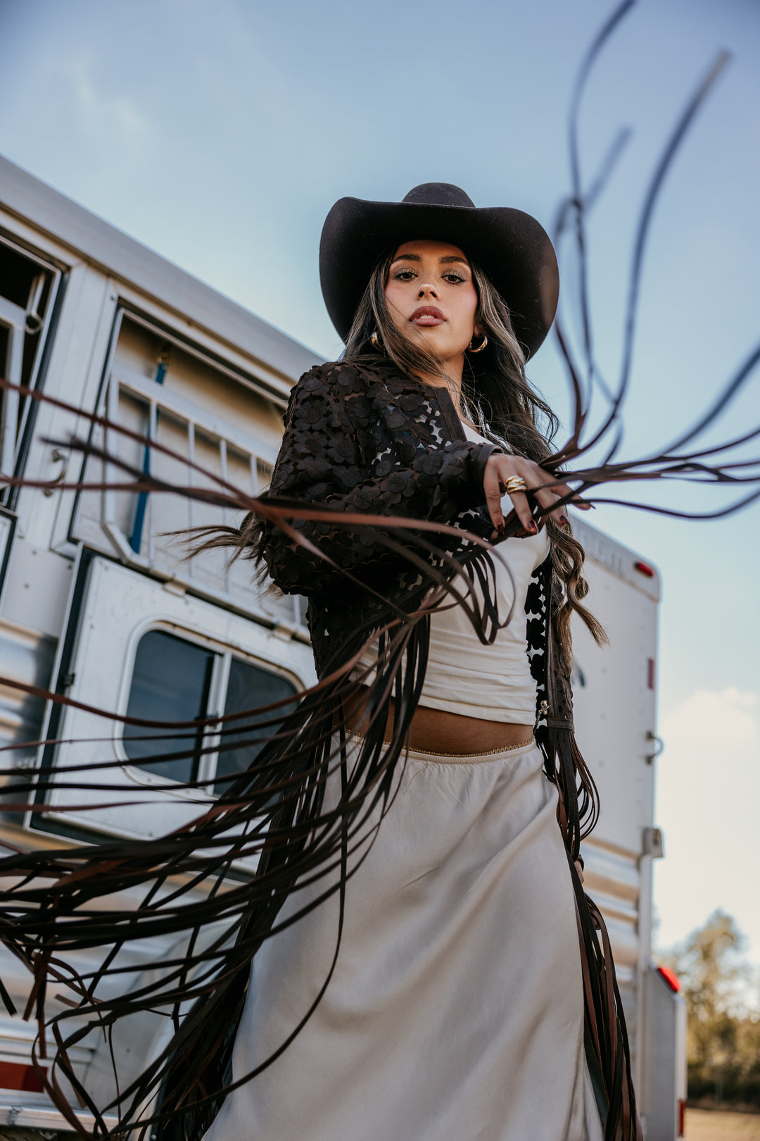 Brown Suede Fringe Duster – Daisy Cut-Out