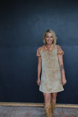 The Corduroy Boot Stitch Dress (Tan)